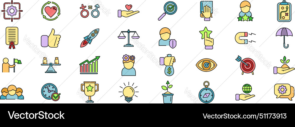 Core values icons set color line vector image