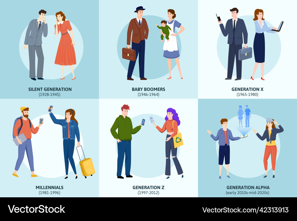 Generations Flat Compositions Royalty Free Vector Image