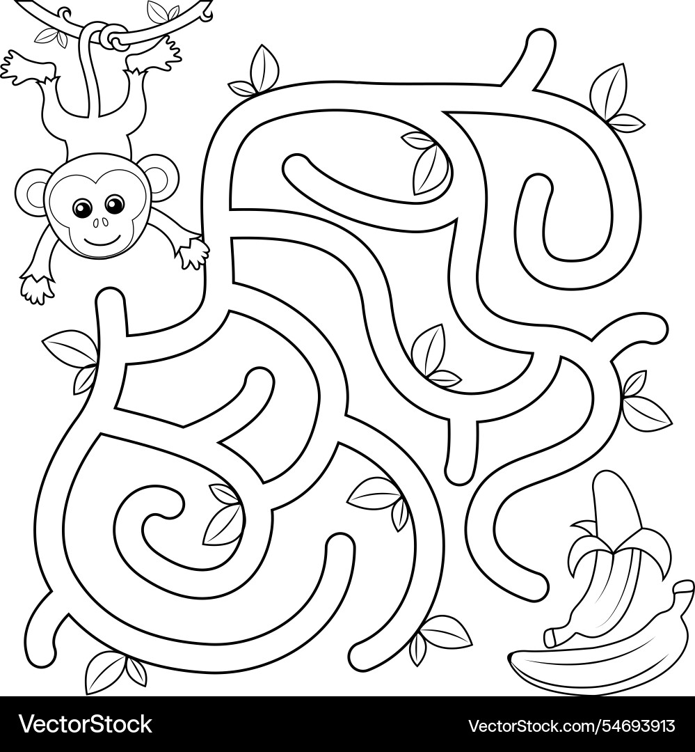 Help monkey find path to banana labyrinth maze vector image