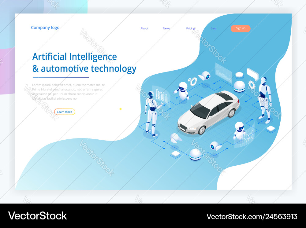 Isometric cybernetic robots works with a virtual Isometric cybernetic robots works with a virtual vector image
