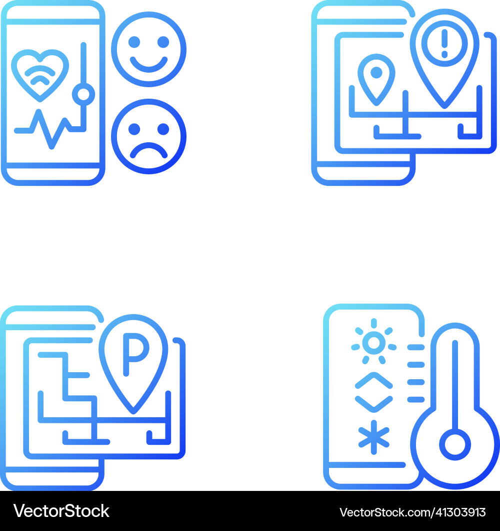 Mobile applications gradient linear icons set Mobile applications gradient linear icons set vector image