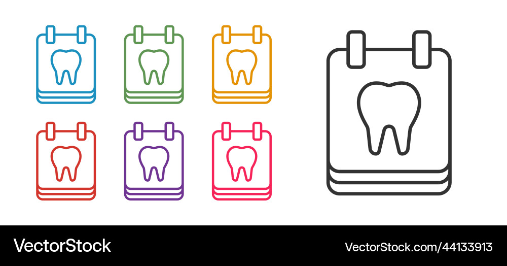 Set line calendar with tooth icon isolated Set line calendar with tooth icon isolated Vector Image