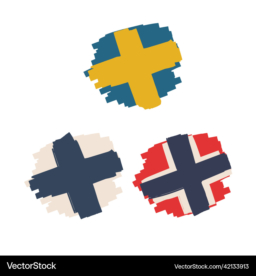 Set of scandinavian flags with a cross Vector Image