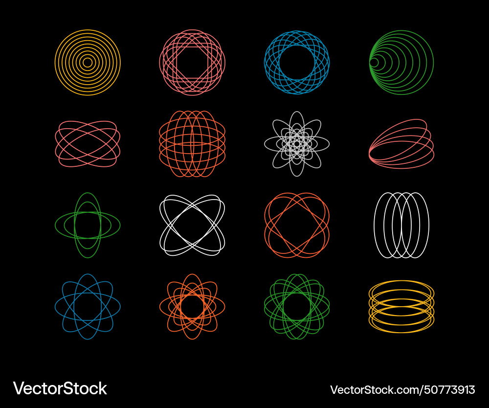 Set wireframe shapes different color Vector Image