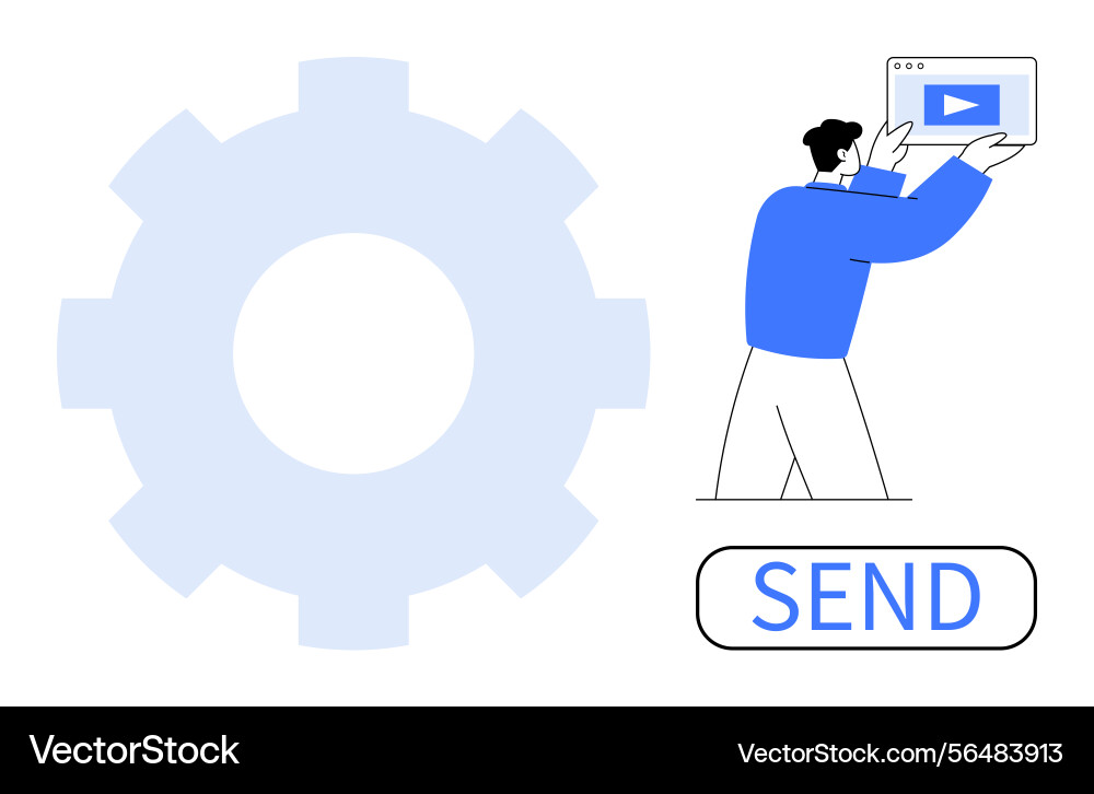 User sending a digital message with video file User sending a digital message with video file vector image