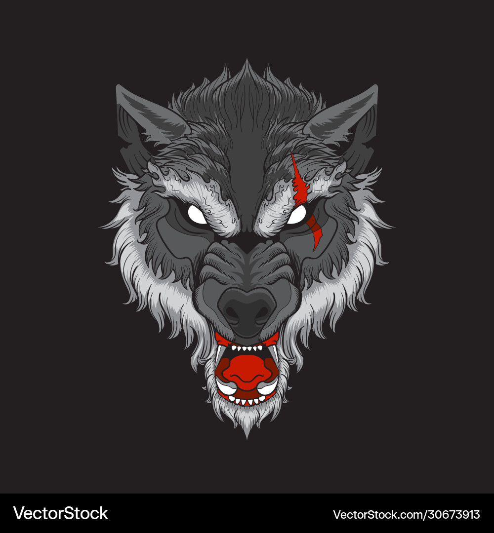 Wolf head with scar in black background Wolf head with scar in black background vector image