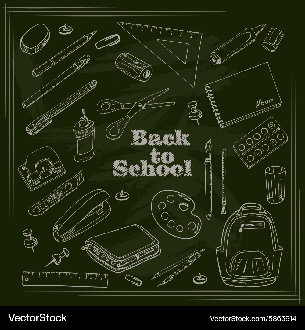 Back to school - set of objects in sketch style vector image