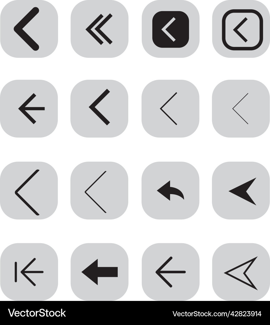 Previous back arrow icon set simple style Vector Image