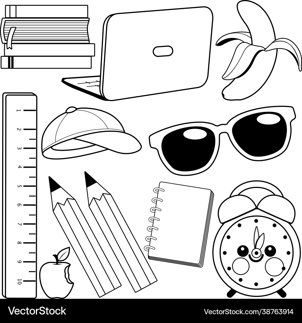 School supplies black and white coloring page School supplies black and white coloring page vector image
