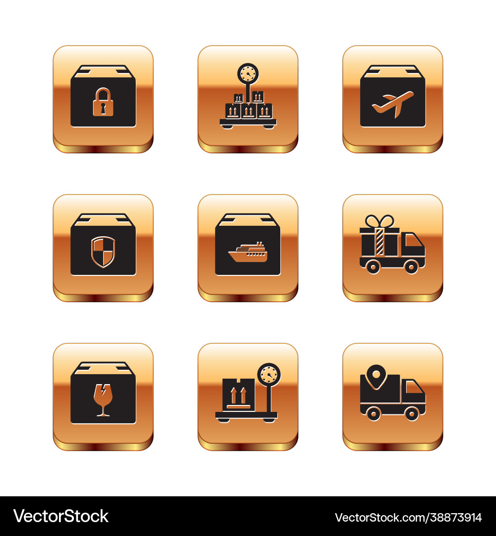 Set locked package delivery box with fragile Set locked package delivery box with fragile vector image