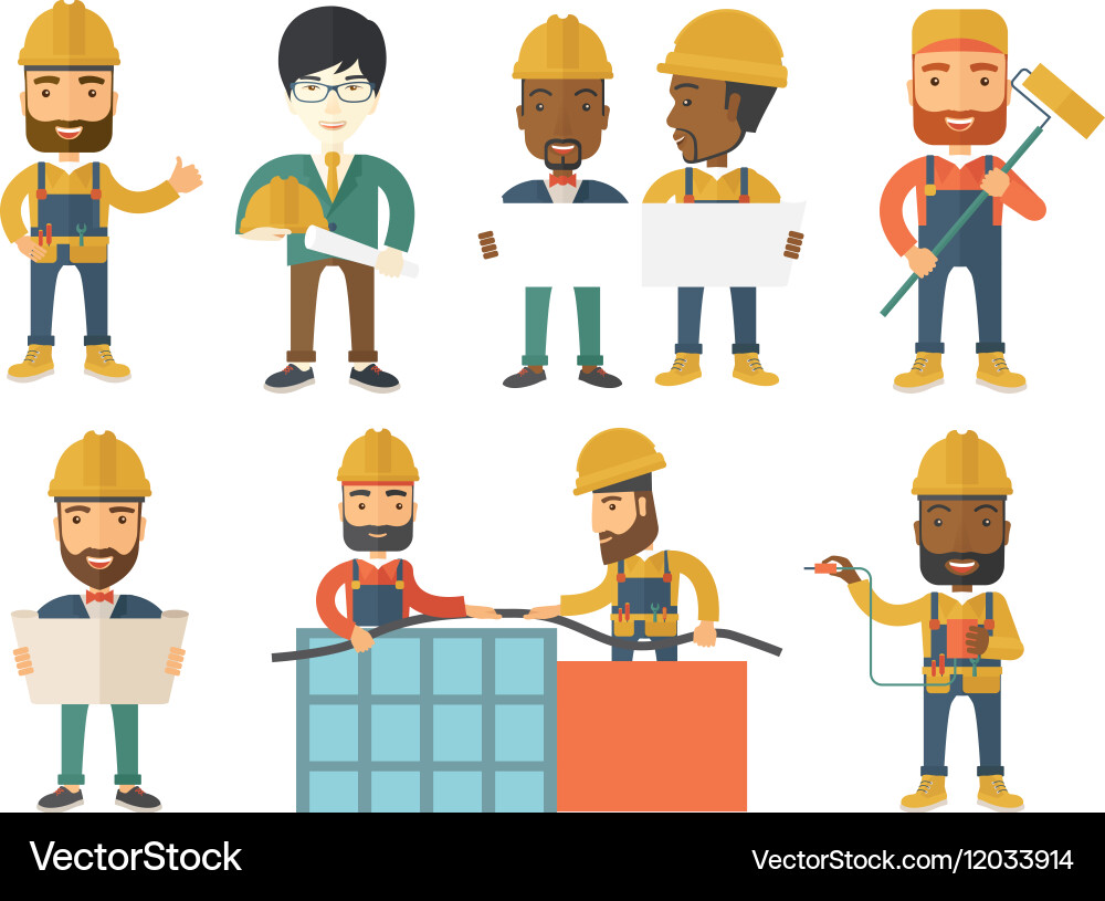 Set of constructors and builders characters vector image