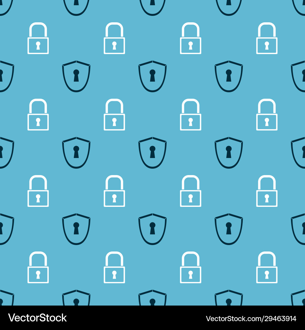 Set shield with keyhole and lock on seamless Set shield with keyhole and lock on seamless vector image