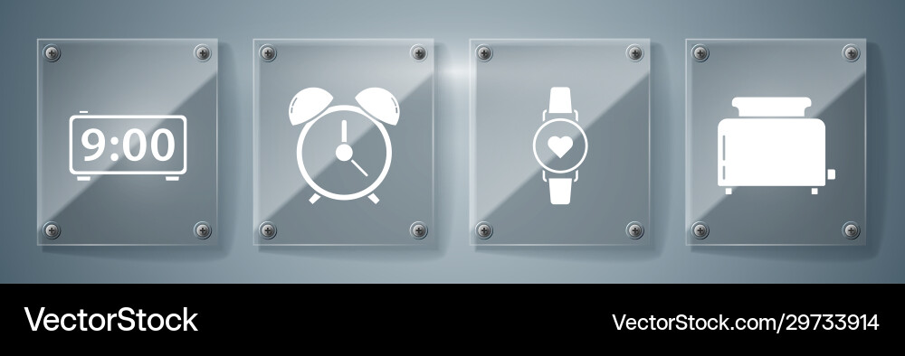 Set toaster with toasts smart watch showing Set toaster with toasts smart watch showing vector image