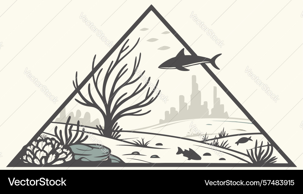 Abstract triangle frame with shark and coral reef vector image