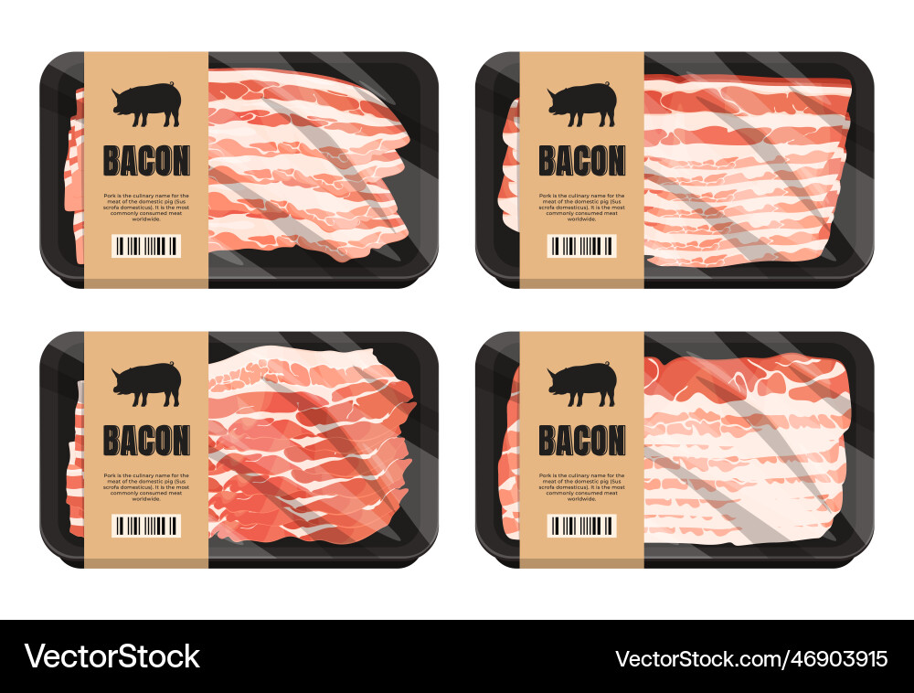 Bacon-Stücke werden in Kunststoff verpackt Bacon-Stücke werden in Kunststoff verpackt vektorbild