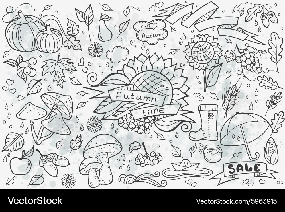 Big set of hand-drawn doodles objects vector image