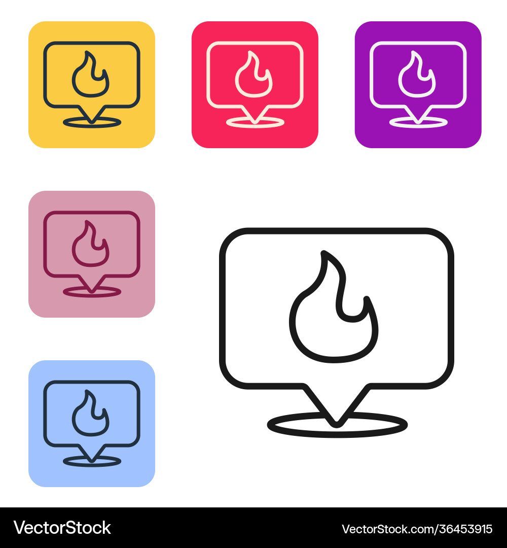 Black line map pointer with fire flame icon Black line map pointer with fire flame icon vector image