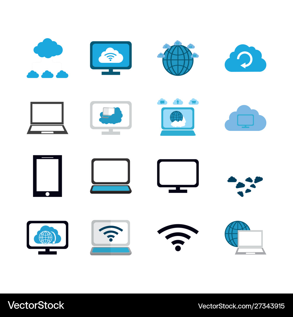 Bundle cloud computing with icons Bundle cloud computing with icons Vector Image