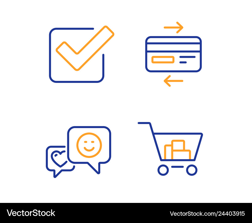 Checkbox smile and credit card icons set Checkbox smile and credit card icons set vector image