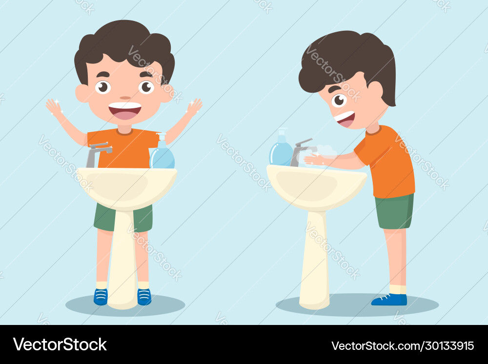 Children are hands washing standing Children are hands washing standing vector image