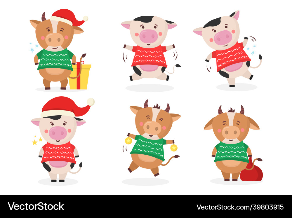 Color bulls chinese new year 2021 cow with horns Color bulls chinese new year 2021 cow with horns vector image