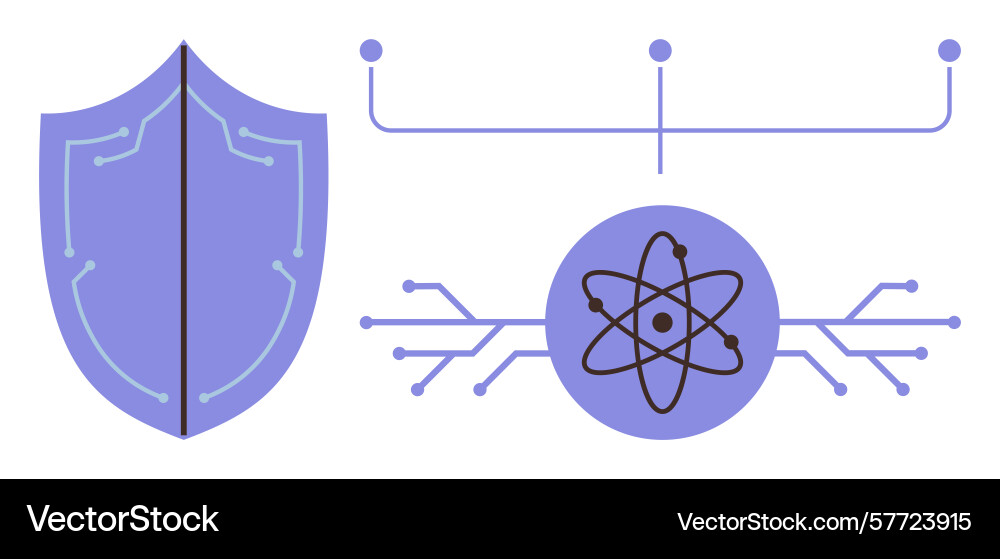 Cybersecurity shield with atom and circuit vector image