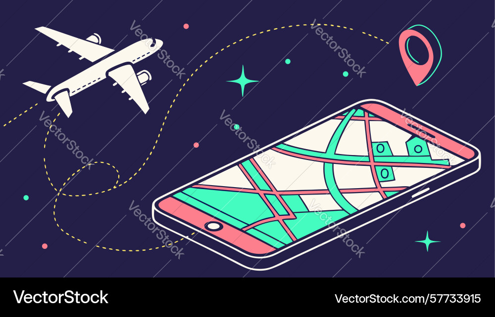 Digital map and navigation on a modern tablet vector image