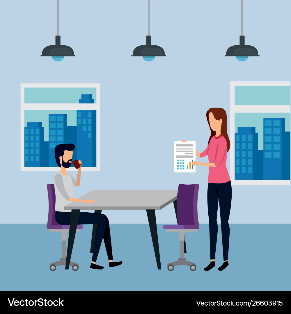 Elegant business couple workers in office Elegant business couple workers in office vector image