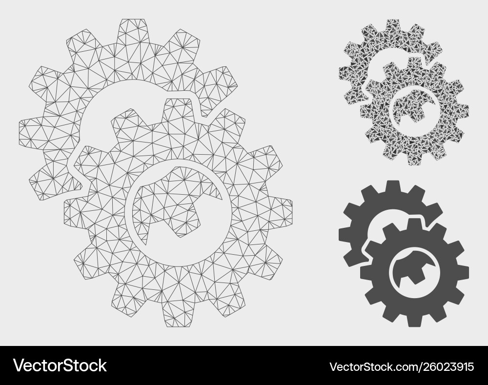 Gears mesh wire frame model and triangle vector image