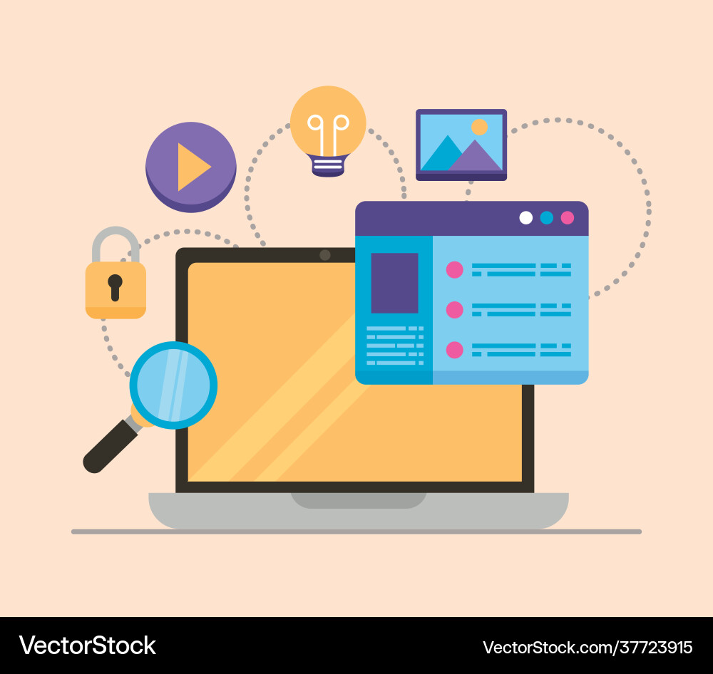 Laptop with ux ui icons Vector Image