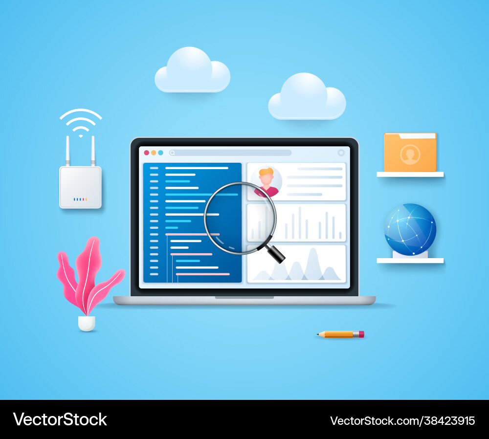 Monitoring user activity concept in 3d style Monitoring user activity concept in 3d style vector image