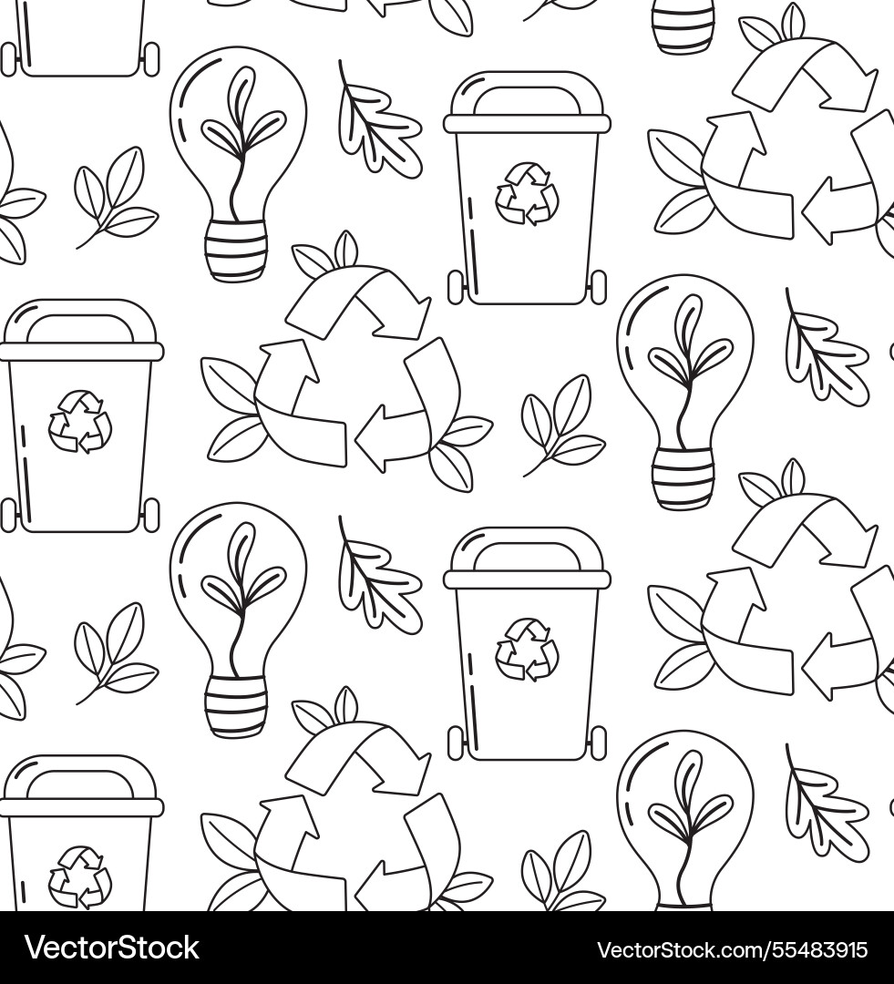 Pattern with recycle symbols garbage cans Vector Image