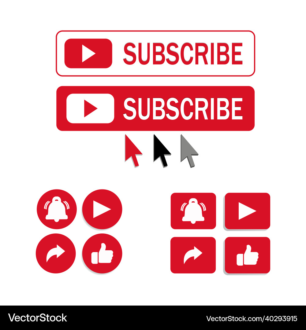 Red and white subscribe button with cursor arrow vector image