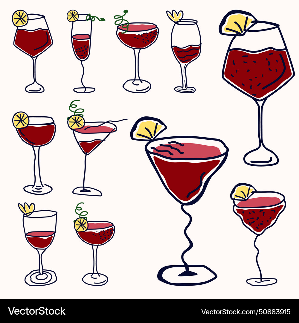 Red cocktail collection Red cocktail collection vector image