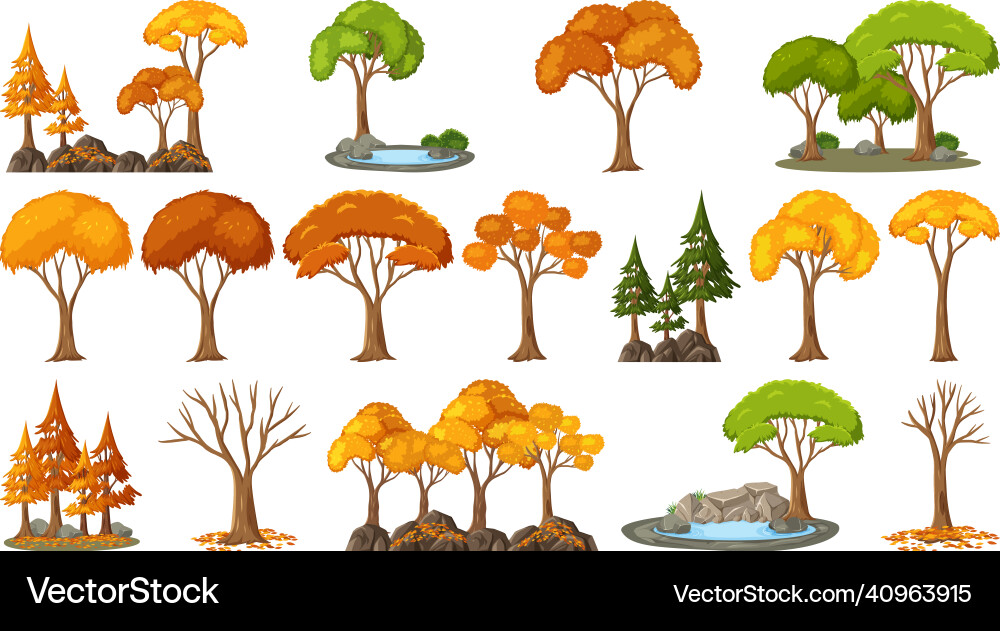 Set of four seasons trees and nature objects Set of four seasons trees and nature objects Vector Image