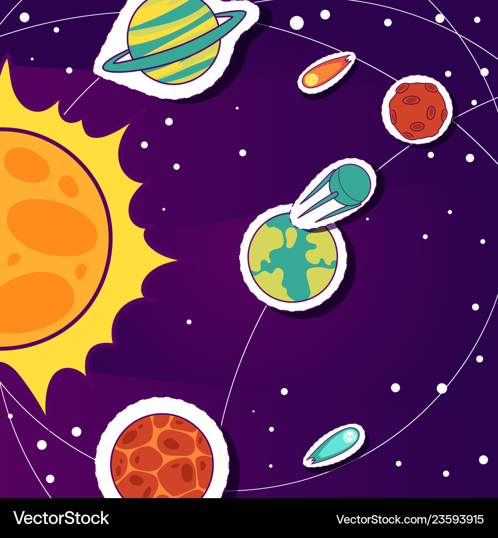 Space cartoon background with objects comets Space cartoon background with objects comets Vector Image