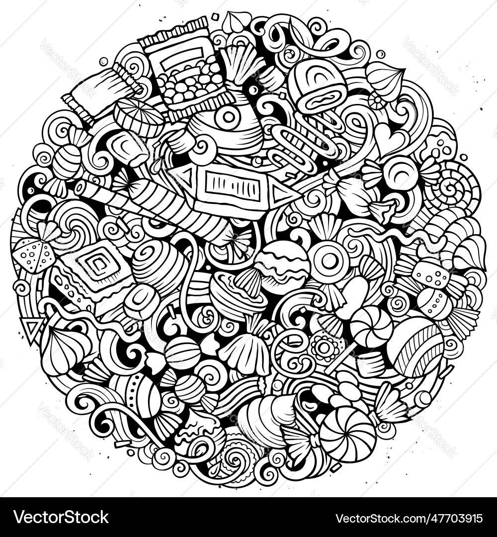 Sweet candies cartoon doodle round Sweet candies cartoon doodle round vector image