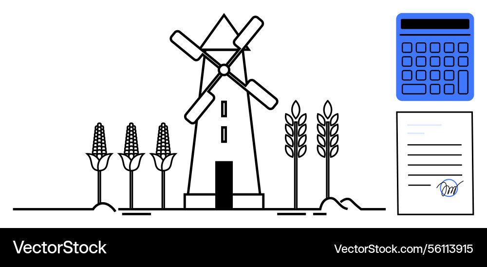 Windmill with crops calculator and document Windmill with crops calculator and document vector image