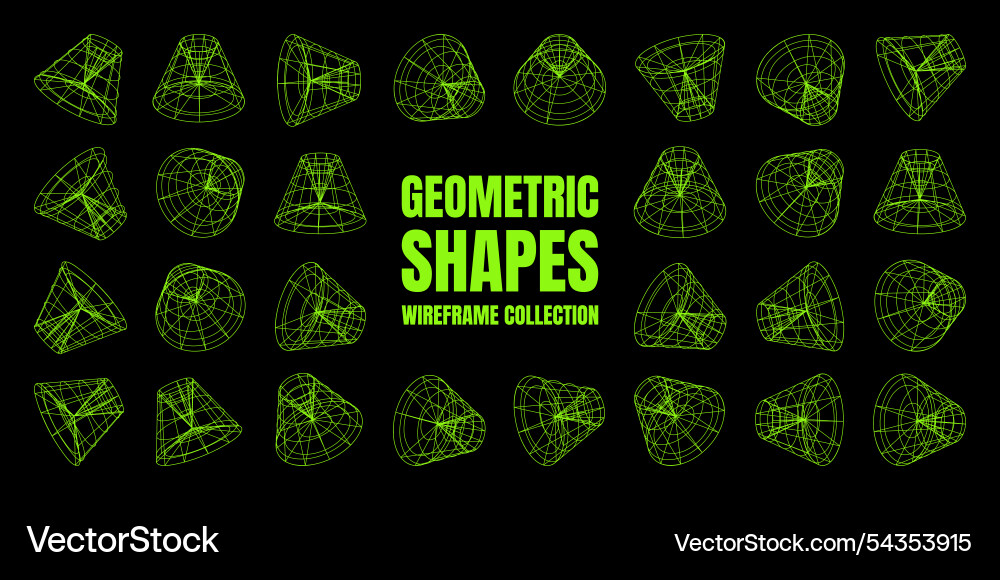 Wireframe lined shapes perspective mesh 3d grid Wireframe lined shapes perspective mesh 3d grid vector image