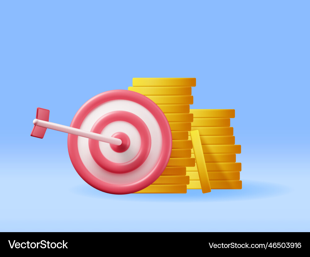 3d stacks of coins and target with arrow 3d stacks of coins and target with arrow vector image