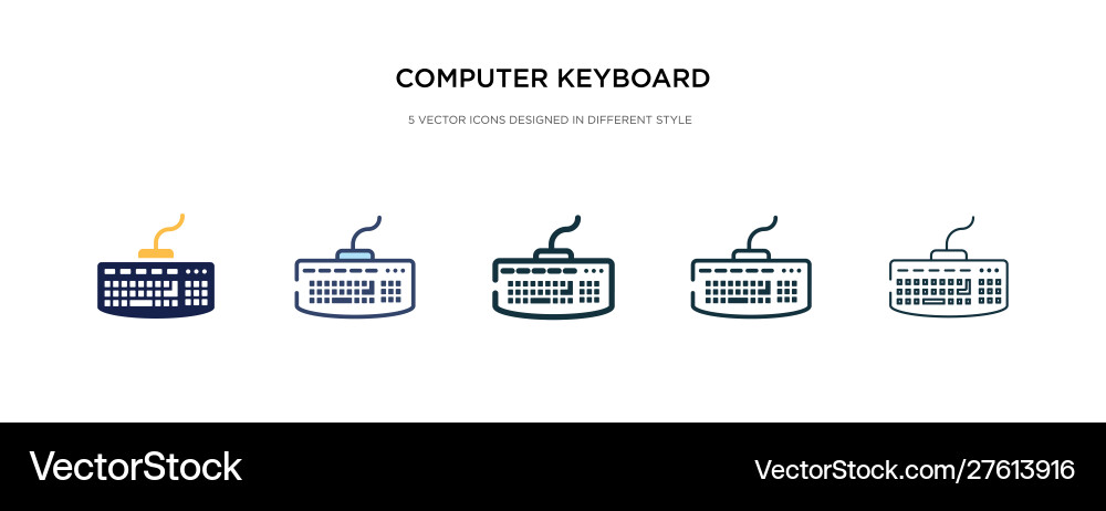 Computer keyboard icon in different style two vector image