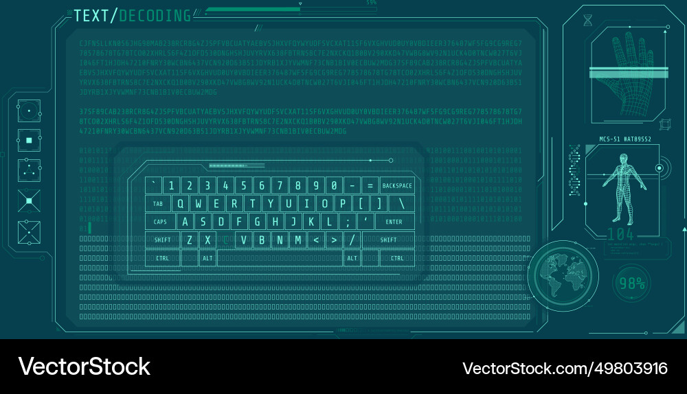 Data entry and text decoding on futuristic Data entry and text decoding on futuristic vector image