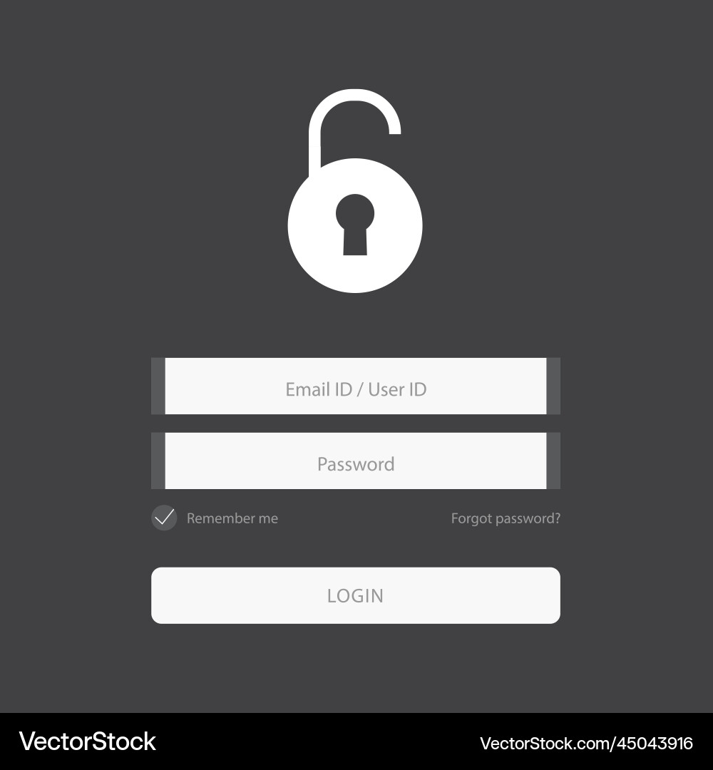 Flat login form design with lock icon on black Flat login form design with lock icon on black vector image
