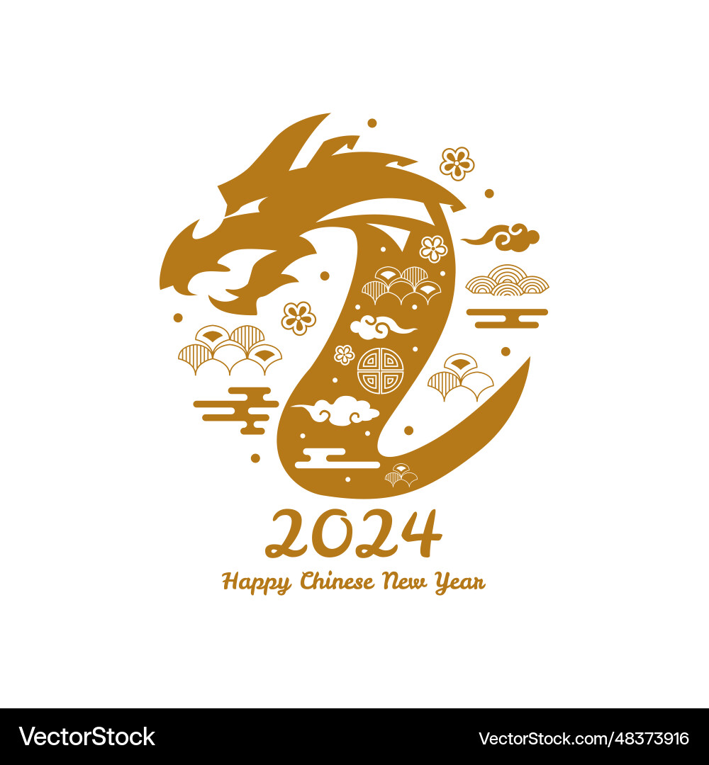 Gold 2024 dragon chinese new year art vector image