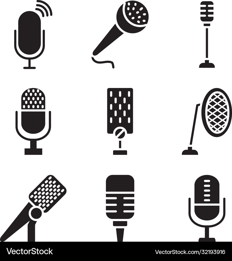 Podcasting and retro microphones icon set Podcasting and retro microphones icon set vector image