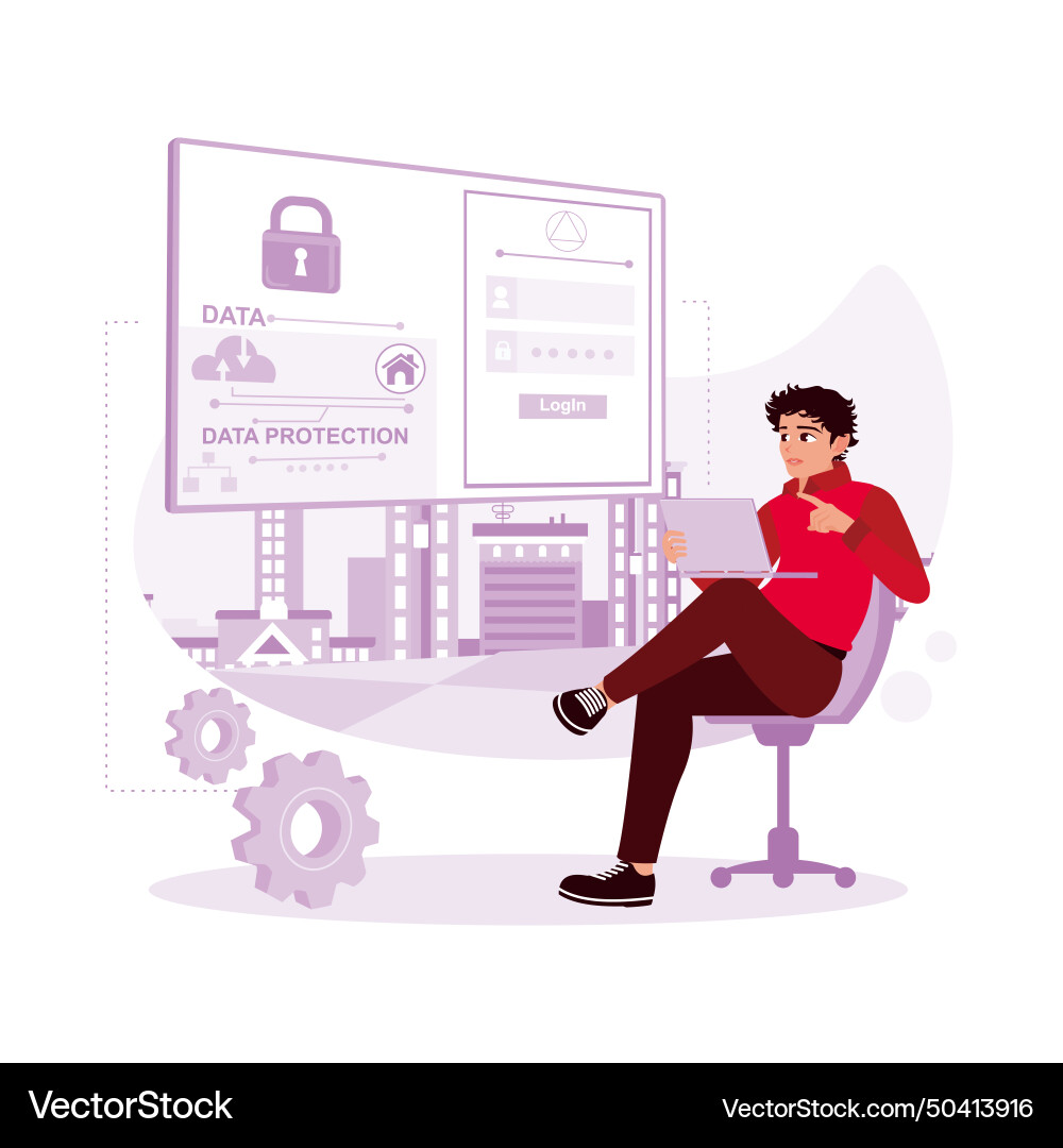 Programmer working in front of laptop accessing Vector Image