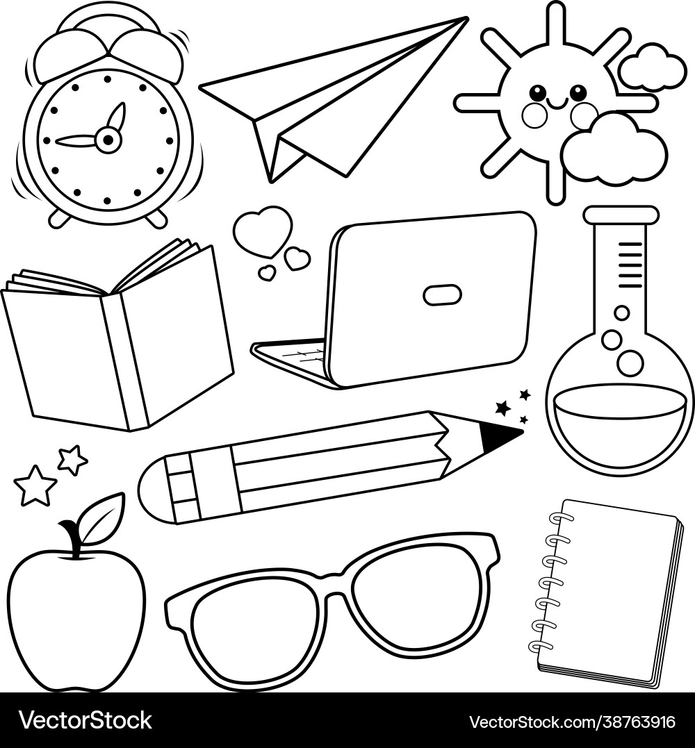 School supplies black and white coloring page School supplies black and white coloring page vector image