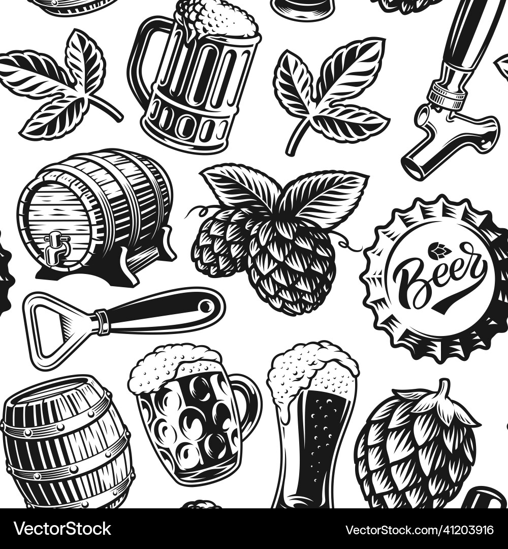 Vintage Beer Tap Seamless Pattern Vector Image