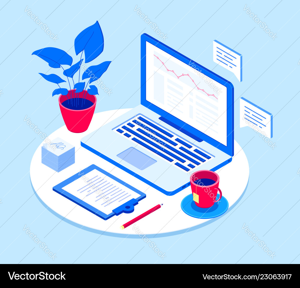 Arbeitsplatz mit Laptop - modern isometrische Arbeitsplatz mit Laptop - modern isometrische vektorbild