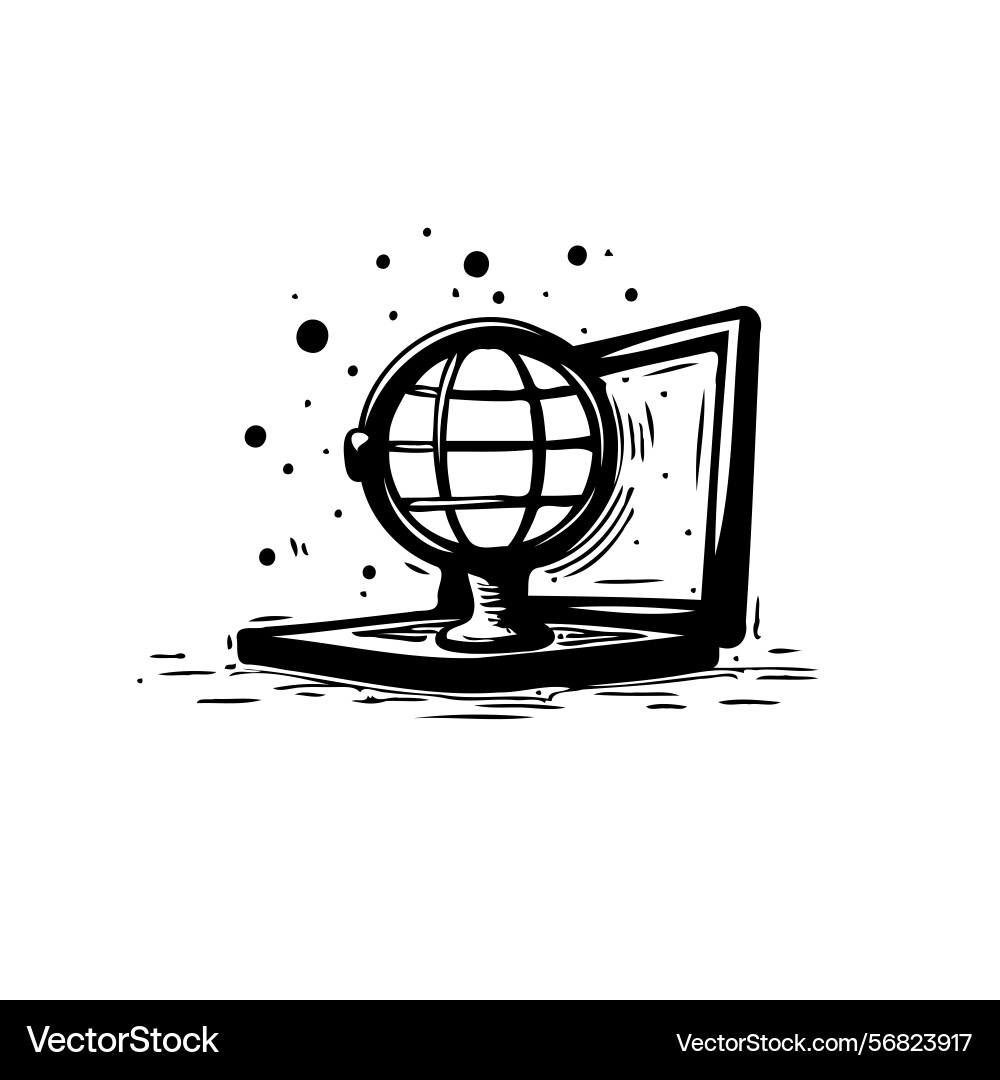 Digital globe visualization laptop displaying Vector Image